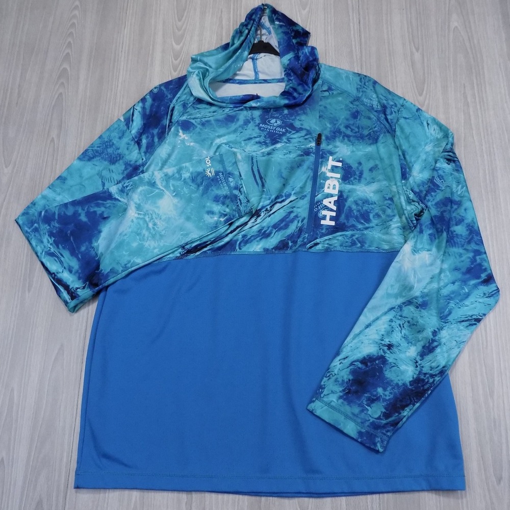 Habit Performance Hoodie Mens Large Blue Mossy Oak Wakeform EUC